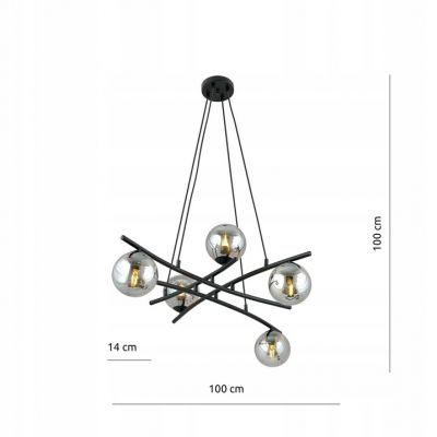 Lampa wisząca ESSA 5 klosze szklane GRAFIT 1203/5 EMIBIG (1203/5)