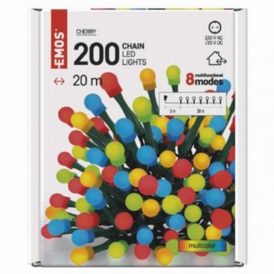 Lampki choinkowe 200 LED cherry 20m multikolor zielony przewód 8 programów IP44 (D5AM06)