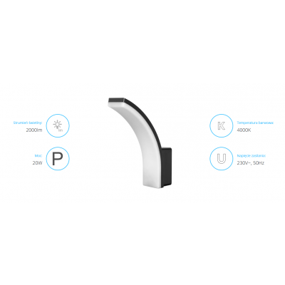 FRENIT LED 20W, oprawa ogrodowa, 2300lm, IP65, 4000K, funkcja przyciemnienia, czarna AD-OP-6204BLPM4 ORNO (AD-OP-6204BLPM4)