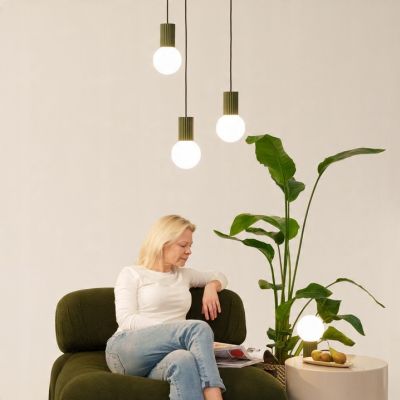 Lampa biurkowa HALO zielona oliwka stojąca ryflowana podstawa do gabinetu SOLLUX (SL.1726)