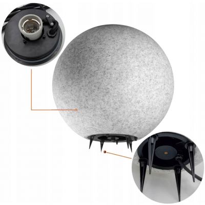 Lampa ogrodowa OFELIA kula E27 oprawa IP65 kamień 38cm wbijana ORNO (AD-OP-6589GE27ZW)