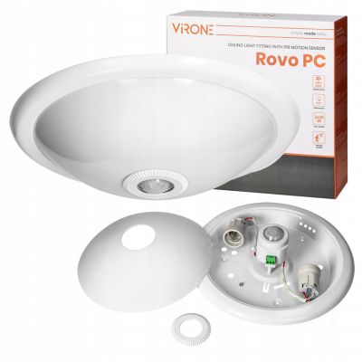 ROVO PC plafon oświetleniowy z czujnikiem ruchu 360st, 2x40W, E27 IP20 policarbon mleczny CL/2xE27R-2 ORNO (CL/2xE27R-2)