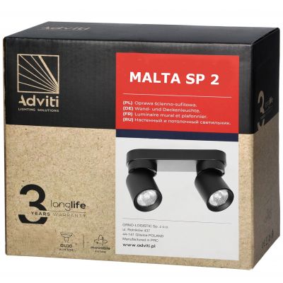 Oprawa ścienno-sufitowa MALTA SP 2 GU10 max. 2x12W IP20 czarna ADVITI ORNO (AD-OP-6481BGU10)
