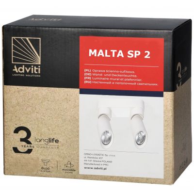 Oprawa ścienno-sufitowa MALTA SP 2 GU10 max. 2x12W IP20 biała ORNO (AD-OP-6481WGU10)
