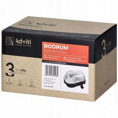Oprawa oświetleniowa BODRUM E27 max. 15W IP54 klosz szklany stalowa osłona czarna ORNO (AD-OP-6561BE27SPS)