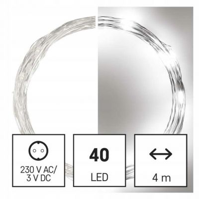 Lampki choinkowe ŁEZKI 40 LED 4m ciepła biel srebrne timer EMOS (ZY1911T)