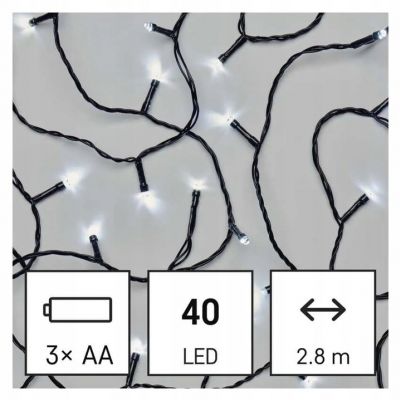 Lampki choinkowe LED Cluster 40 LED 2.8m 3xAA zimna biel zewnętrzne timer EMOS (D4FC01)