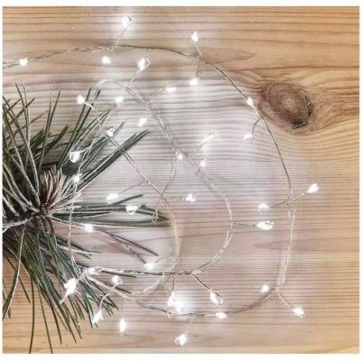 Lampki świąteczne 100LED small nano łezki jeżyk, 2,4m 3xAA zimna biel  IP20 timer EMOS (D3FC01)