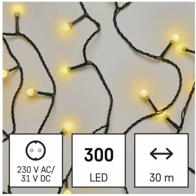 Lampki choinkowe XMAS CHERRY TIMER 6W 300LED 30m IP44 ciepły biały D5AW04 EMOS (D5AW04)