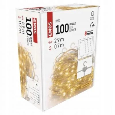 Kurtyna świąteczna 100LED choinkowe łezki 2,9 m ciepła biel 8 programów IP44 EMOS (D3CW02)