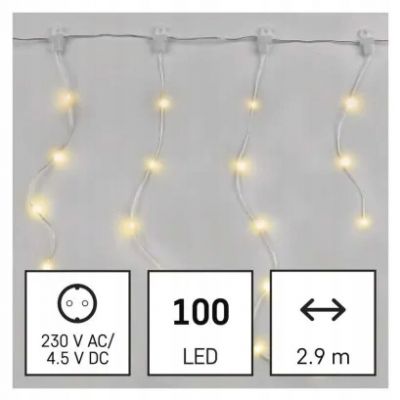 Kurtyna świąteczna 100LED choinkowe łezki 2,9 m ciepła biel 8 programów IP44 EMOS (D3CW02)
