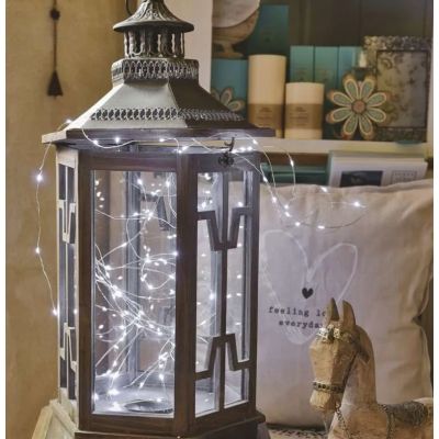 Lampki świąteczne 100LED nano łezki 10m zimna biel srebrny przewód IP44 timer EMOS (D3AC01)