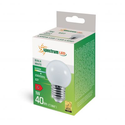 Żarówka LED E27 230V 1W kula biała PCV zimna  WOJ+11794 Spectrum Led (WOJ+11794)