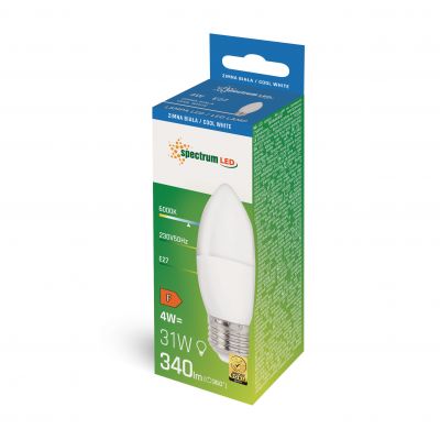 Żarówka LED ŚWIECOWA E27 230V 4W 340lm 6000K zimna biel  WOJ+13037 Spectrum Led (WOJ+13037)