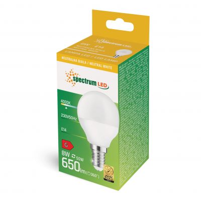 Żarówka LED KULKA E14 230V 8W 650lm 4000 K neutralna  WOJ+14216 Spectrum Led (WOJ+14216)