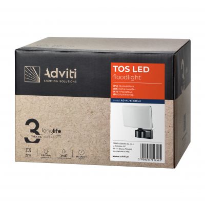 TOS LED 30W naświetlacz ogrodowy LED, 2200lm, IP65, 4000K, PC, czarny AD-NL-6148BL4 ORNO (AD-NL-6148BL4)