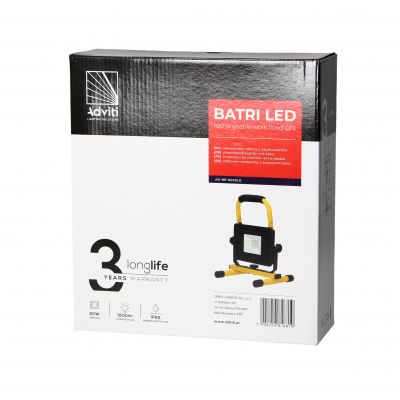 BATRI LED 20W, Naświetlacz roboczy, przenośny z akum., 1600lm, IP65, 6500K, 4400mAh AD-NR-6202L6 ORNO (AD-NR-6202L6)