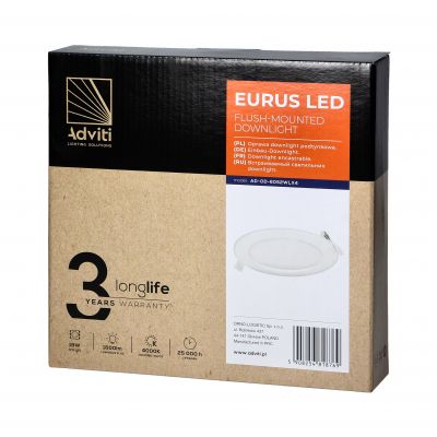 EURUS LED 18W, oprawa downlight, podtynkowa, okrągła, 1300lm, 4000K, biała, wbudowany zasilacz LED AD-OD-6052WLX4 ORNO (AD-OD-6052WLX4)