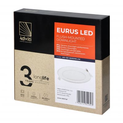 EURUS LED 20W, oprawa downlight, podtynkowa, okrągła, 1700lm, 4000K, biała, wbudowany zasilacz LED AD-OD-6053WLX4 ORNO (AD-OD-6053WLX4)