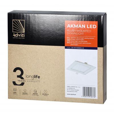 AKMAN LED 18W, oprawa downlight, podtynkowa, kwadratowa, 1300lm, 4000K, biała, wbudowany zasilacz LE AD-OD-6056WLX4 ORNO (AD-OD-6056WLX4)