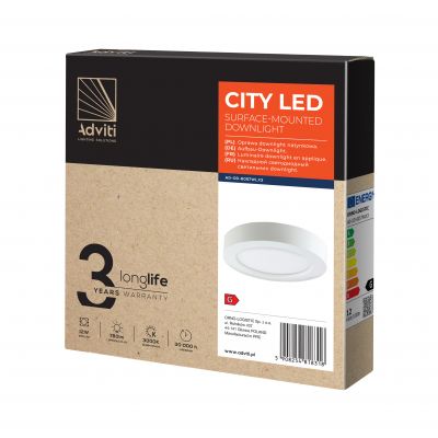 CITY LED 12W, oprawa downlight, natynkowa, okrągła, 780lm, 3000K, biała, wbudowany zasilacz LED AD-OD-6057WLX3 ORNO (AD-OD-6057WLX3)