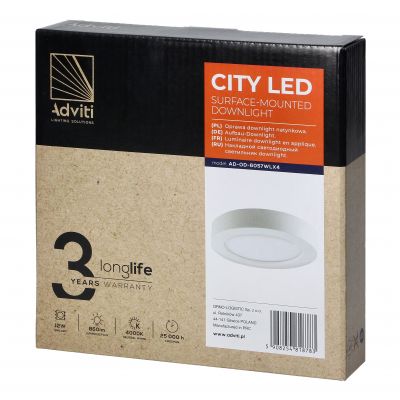 CITY LED 12W, oprawa downlight, natynkowa, okrągła, 780lm, 4000K, biała, wbudowany zasilacz LED AD-OD-6057WLX4 ORNO (AD-OD-6057WLX4)