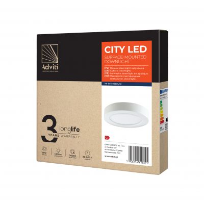 CITY LED 18W, oprawa downlight, natynkowa, okrągła, 1300lm, 3000K, biała, wbudowany zasilacz LED AD-OD-6058WLX3 ORNO (AD-OD-6058WLX3)