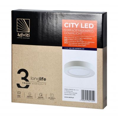 CITY LED 18W, oprawa downlight, natynkowa, okrągła, 1300lm, 4000K, biała, wbudowany zasilacz LED AD-OD-6058WLX4 ORNO (AD-OD-6058WLX4)