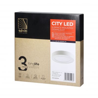 CITY LED 20W, oprawa downlight, natynkowa, okrągła, 1400lm, 4000K, biała, wbudowany zasilacz LED AD-OD-6059WLX4 ORNO (AD-OD-6059WLX4)