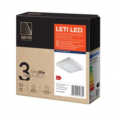 LETI LED 9W, oprawa downlight, natynkowa, kwadratowa, 480lm, 3000K, biała, wbudowany zasilacz LED AD-OD-6060WLX3 ORNO (AD-OD-6060WLX3)