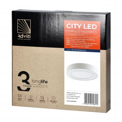 CITY LED 24W, oprawa downlight, natynkowa, okrągła, 1900lm, 3000K, biała, wbudowany zasilacz LED AD-OD-6074WLX3 ORNO (AD-OD-6074WLX3)