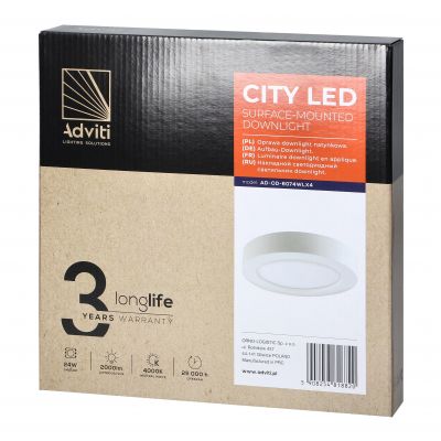 CITY LED 24W, oprawa downlight, natynkowa, okrągła, 1900lm, 4000K, biała, wbudowany zasilacz LED AD-OD-6074WLX4 ORNO (AD-OD-6074WLX4)