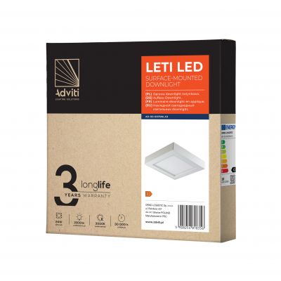 LETI LED 24W, oprawa downlight, natynkowa, kwadratowa, 1900lm, 3000K, biała, wbudowany zasilacz LED AD-OD-6075WLX3 ORNO (AD-OD-6075WLX3)