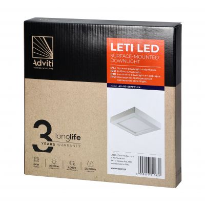 LETI LED 24W, oprawa downlight, natynkowa, kwadratowa, 1900lm, 4000K, biała, wbudowany zasilacz LED AD-OD-6075WLX4 ORNO (AD-OD-6075WLX4)