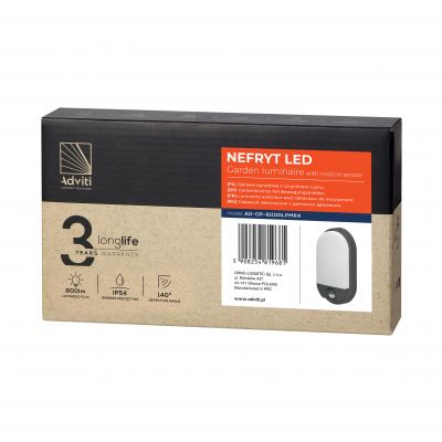 NEFRYT LED 10W, oprawa ogrodowa z czujnikiem ruchu, 800lm, IP54, 4000K, szara AD-OP-6110GLPMR4 ORNO (AD-OP-6110GLPMR4)