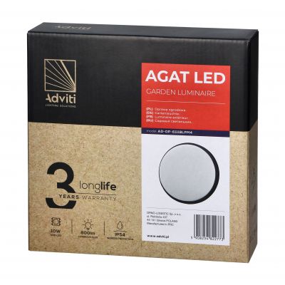 AGAT LED 10W, oprawa ogrodowa, 800lm, IP54, 4000K, czarna AD-OP-6111BLPM4 ORNO (AD-OP-6111BLPM4)