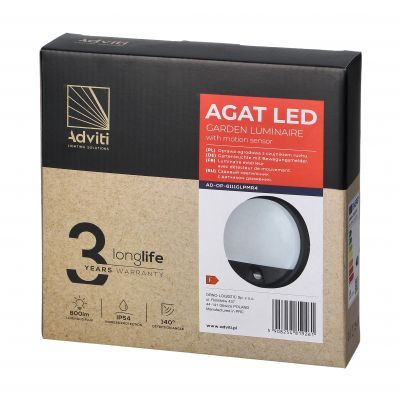 AGAT LED 10W, oprawa ogrodowa z czujnikiem ruchu 140st, 800lm, IP54, 4000K, szara AD-OP-6111GLPMR4 ORNO (AD-OP-6111GLPMR4)