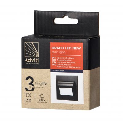 DRACO LED NEW 1,5W, oprawa schodowa podtynkowa, 12VDC, 30lm, 6000K, czarny, innowacyjny sposób monta AD-OS-6164L6/B ORNO (AD-OS-6164L6/B)
