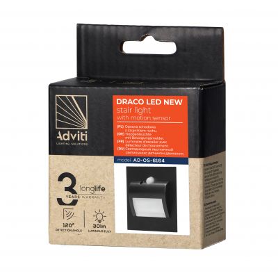DRACO LED NEW 1,5W, oprawa schodowa podtynkowa, 12VDC, 30lm, 3000K, czarny, czujnik ruchu i zmierzch AD-OS-6164LR3/B ORNO (AD-OS-6164LR3/B)