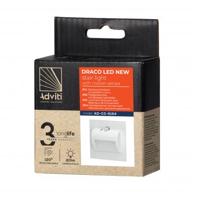 DRACO LED NEW 1,5W, oprawa schodowa podtynkowa, 12VDC, 30lm, 4000K, biała, czujnik ruchu i zmierzchu AD-OS-6164LR4/W ORNO (AD-OS-6164LR4/W)