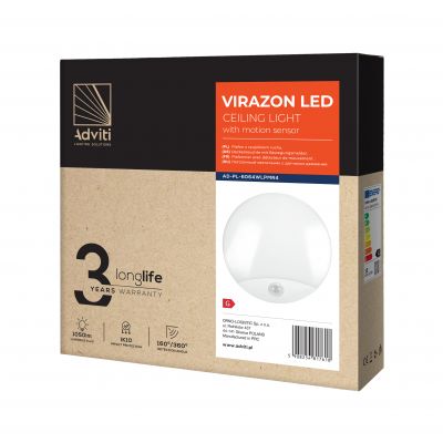 VIRAZON LED 15W, plafon z czujnikiem ruchu, 1050lm, IP44, 4000K, poliwęglan mleczny, biały AD-PL-6064WLPMR4 ORNO (AD-PL-6064WLPMR4)