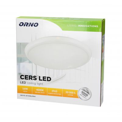 CERS LED 16W, plafon oświetleniowy, 1300lm, IP65, 4000K, poliwęglan mleczny, biały AD-PL-6113WLPM4 ORNO (AD-PL-6113WLPM4)