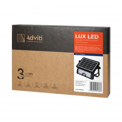 LUX LED 5W, naświetlacz solarny z czujnikiem ruchu 500lm, IP65, 4000K, 2x1500mAh, czarny AD-SL-6108BLR4 ORNO (AD-SL-6108BLR4)