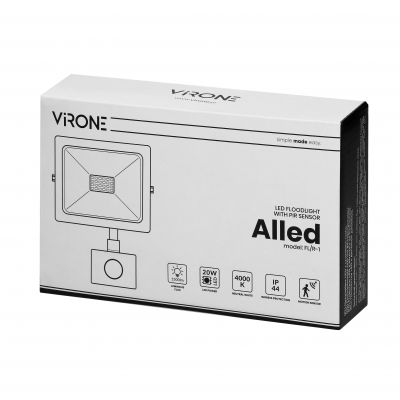 ALLED 20W Naświetlacz LED z PIR, 1600lm, IP44, 4000K, Alu+szkło FL/R-1 ORNO (FL/R-1)