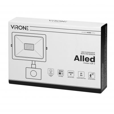 ALLED 30W Naświetlacz LED z PIR, 2400lm, IP44, 4000K, Alu+szkło FL/R-2 ORNO (FL/R-2)