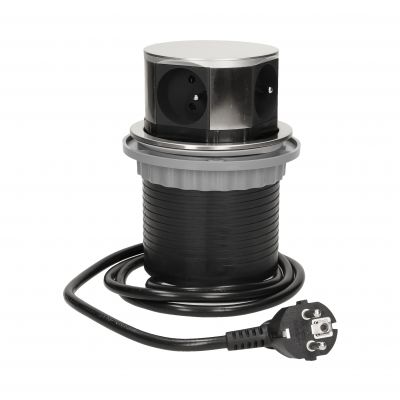 Gniazdo meblowe Ø10cm wysuwane z blatu z ładowarką USB i przewodem 1,5m, 3x2P+Z, 2xUSB (typ A, 2,1A), INOX OR-AE-1381 ORNO (OR-AE-1381)