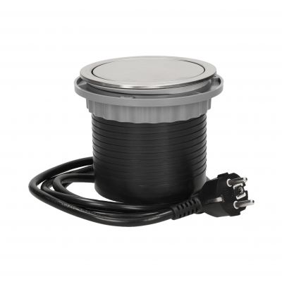 Gniazdo meblowe Ø10cm wysuwane z blatu z ładowarką USB i przewodem 1,5m, 3x2P+Z, 2xUSB (typ A, 2,1A), INOX OR-AE-1381 ORNO (OR-AE-1381)