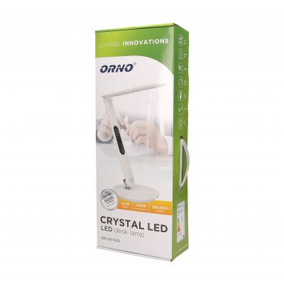 CRYSTAL LED 6,5W, Lampka biurkowa z budzikiem, czujnikiem ruchu i ładowarką USB, 500lm, 4000K, biała OR-LB-1522 ORNO (OR-LB-1522)