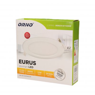 EURUS LED 12W, oprawa downlight, podtynkowa, okrągła, 860lm, 4000K, biała, wbudowany zasilacz LED AD-OD-6051WLX4 OR-OD-6051WLX4 ORNO (OR-OD-6051WLX4)