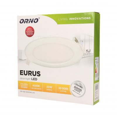 EURUS LED 20W, oprawa downlight, podtynkowa, okrągła, 1400lm, 4000K, biała, wbudowany zasilacz LED OR-OD-6053WLX4 ORNO (OR-OD-6053WLX4)